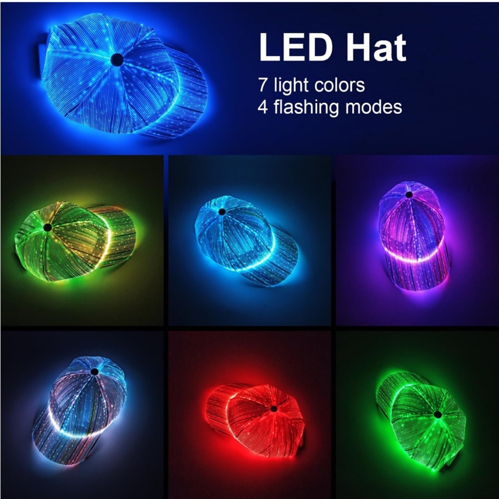 Fiber Optic Cap LED hat 7 Colors Luminous Glowing EDC Baseball Hats USB white - Picture 7 of 17